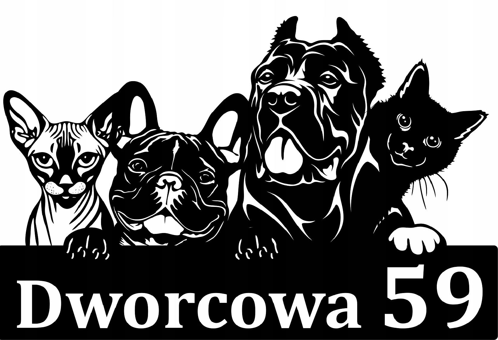 Adresová Tabuľka veľká, čitateľná číslica pre dom. Adresa Pes, Mačka, labrador