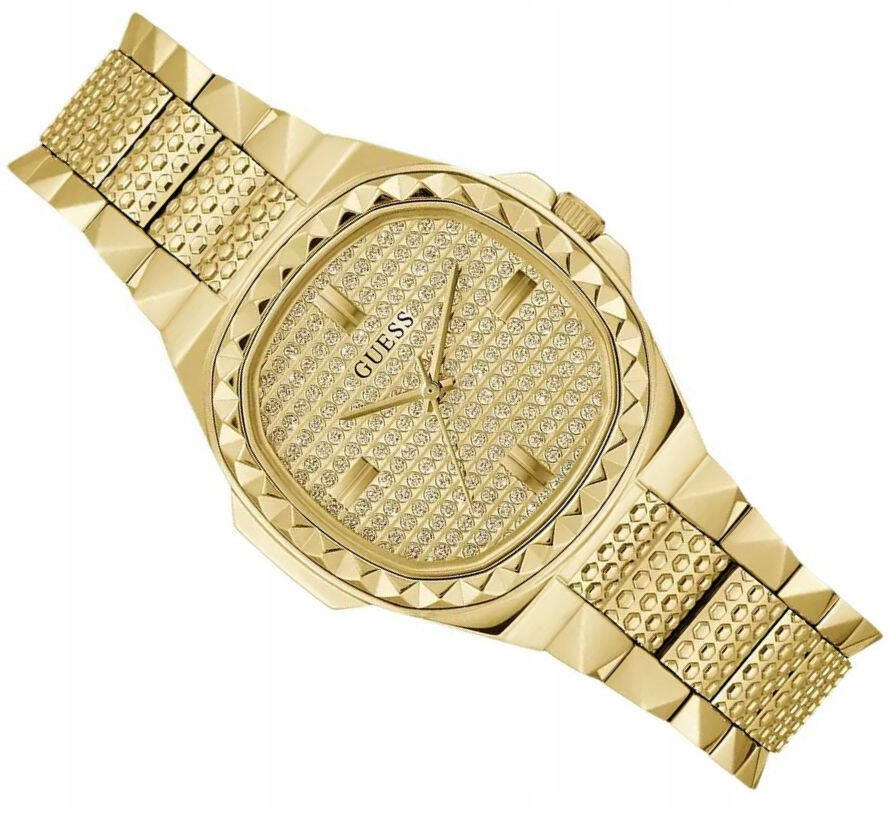 Pánské Elegantní Zlaté Hodinky Guess Rebellious GW0601L1 Zdobené Zirkony