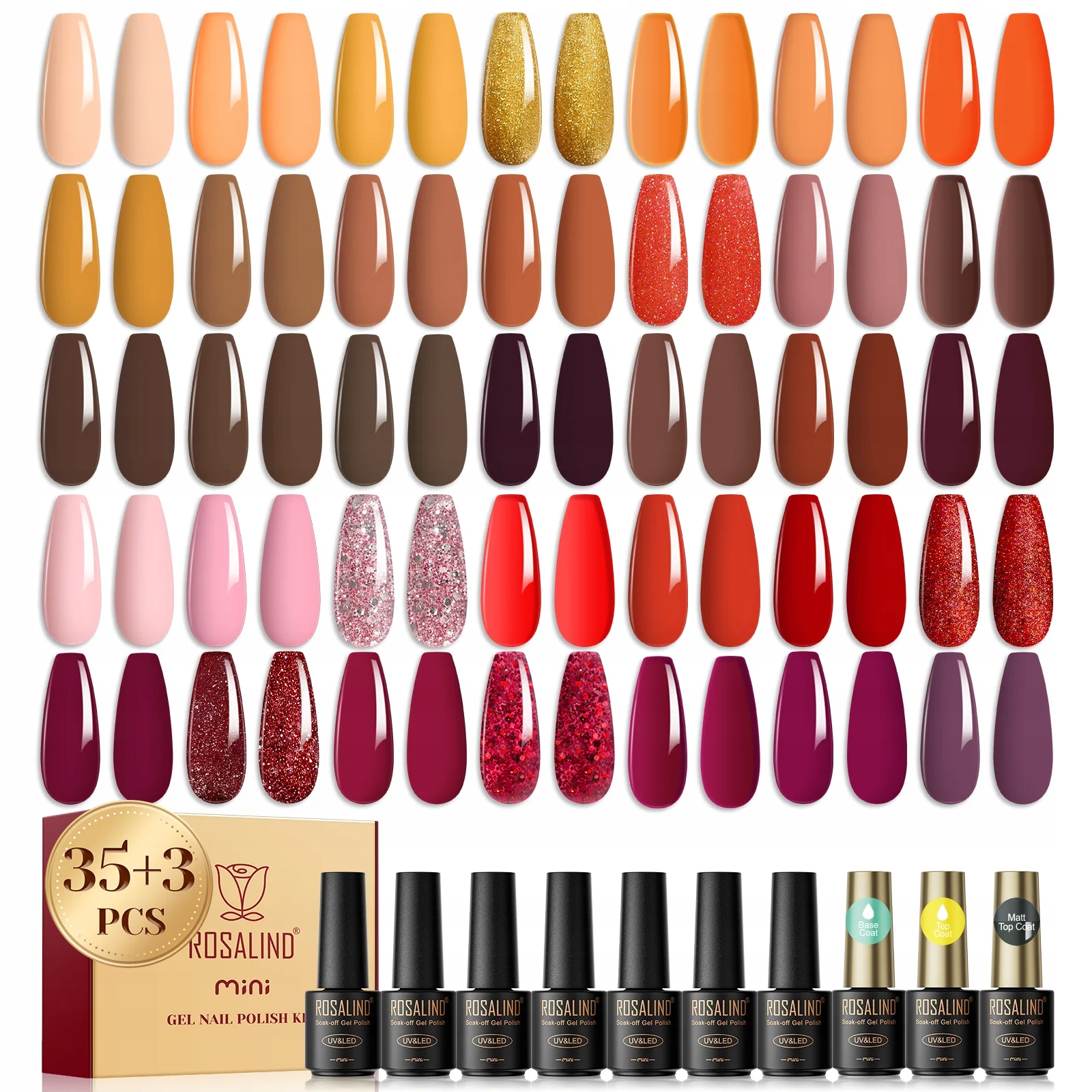 Rosalind RATC38-008 Zestaw żelowych lakierów do paznokci 33+3szt