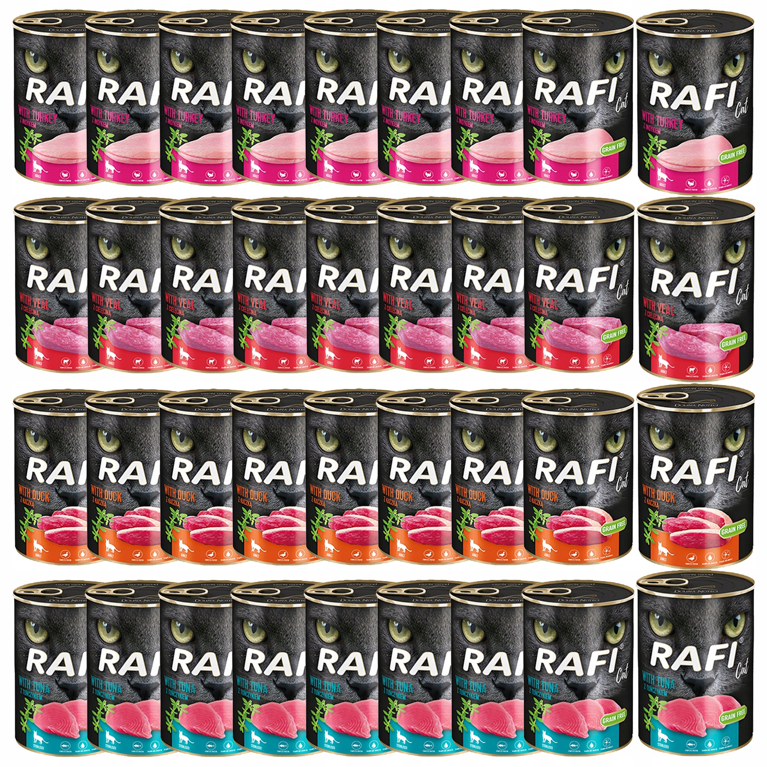 Levně Rafi Cat Krmivo mokré pro kočky Dolina Noteci mix chutí 36 x 400 g bez obilovin