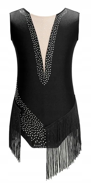 Body Tunika Šaty Balet Trikot Kostým Gymnastika Třásně Černá 170/176