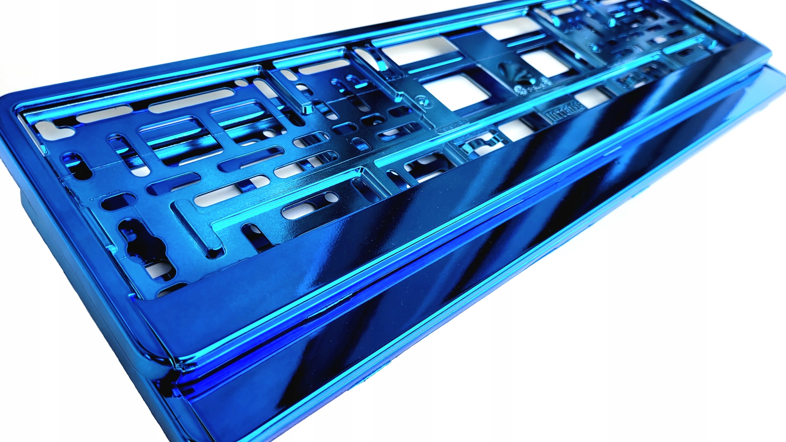 RAMKI POD TABLICE METALIZOWANE CHROM NIEBIESKIE 2 sztuki