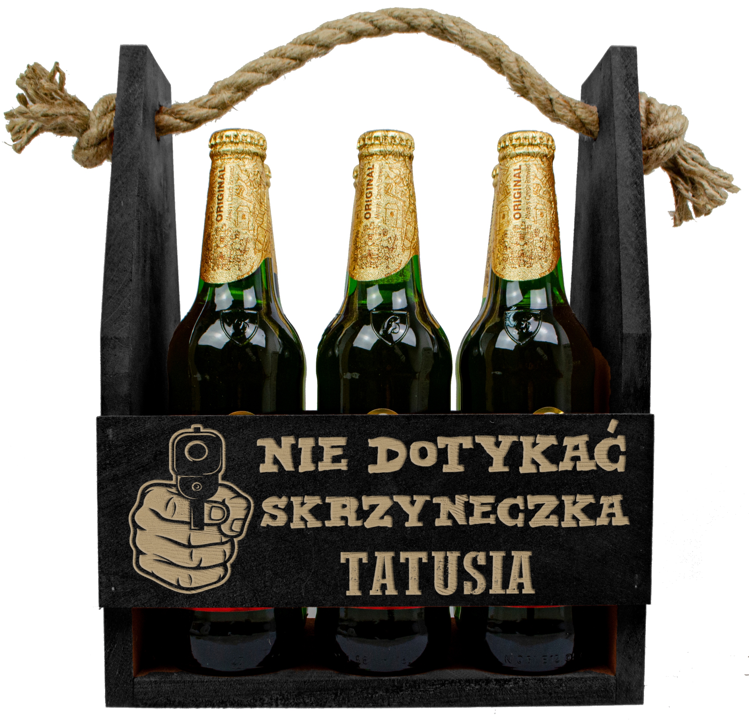 SKRZYNKA CIEMNE NOSIDŁO NA PIWO PREZENT DLA TATY DZIEŃ OJCA GRAWER