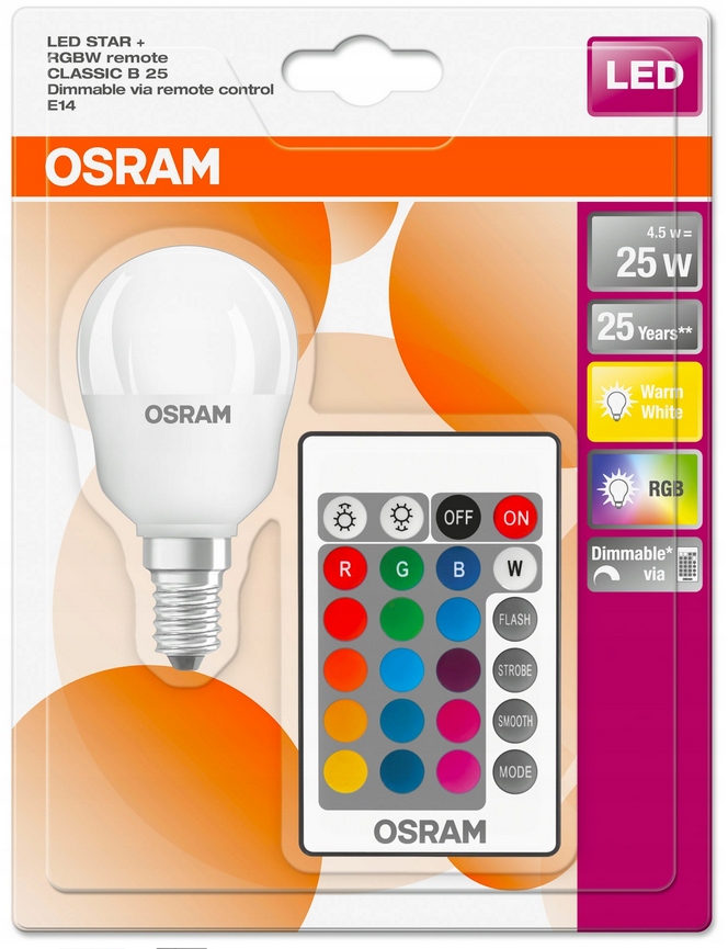 

Żarówka Led kulka Osram Rgbw Rgb pilot 4.5W E14