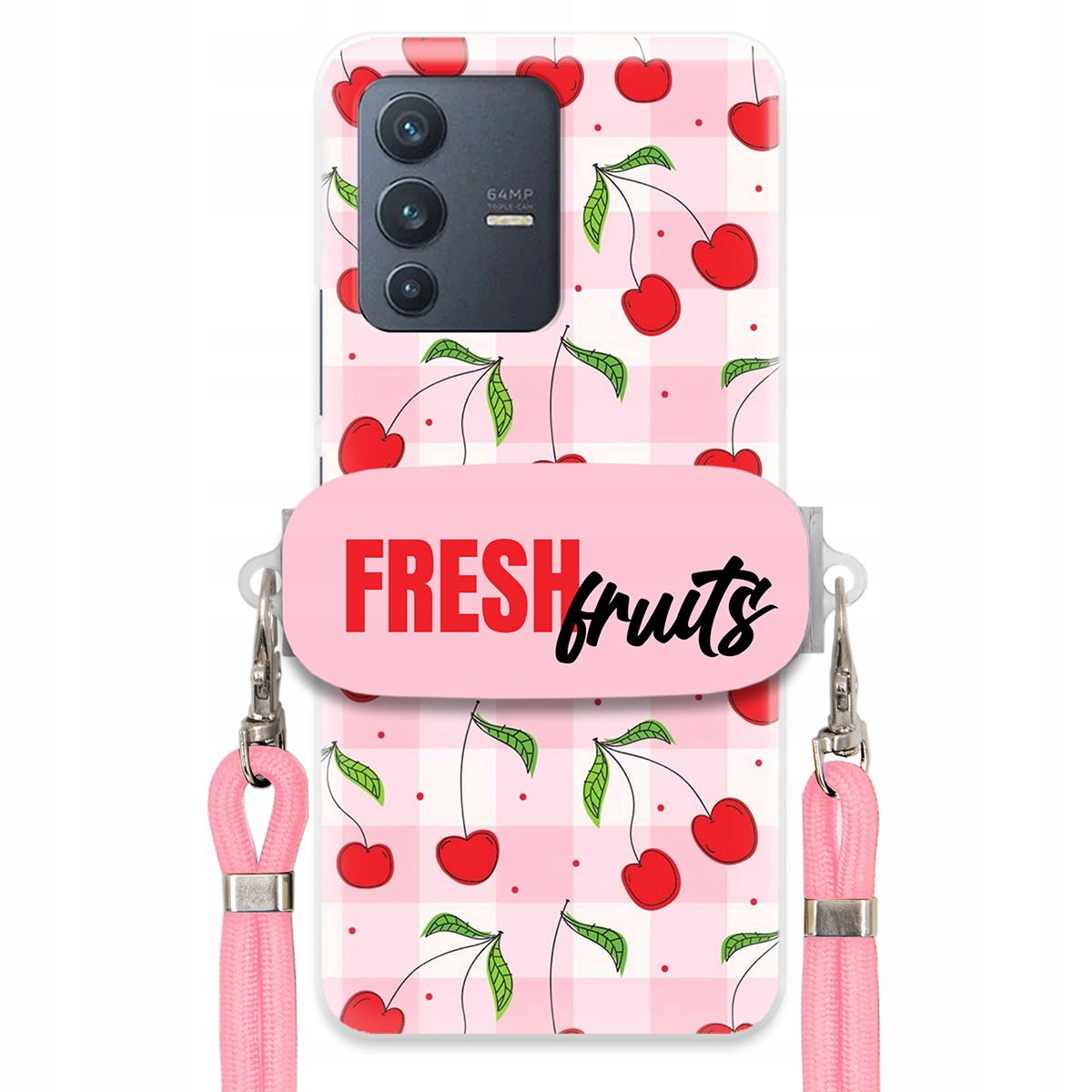 Puzdro pre Vivo V23 5G Case držiak na šnúrku ruží Fresh Fruits Mriežka Ovocie