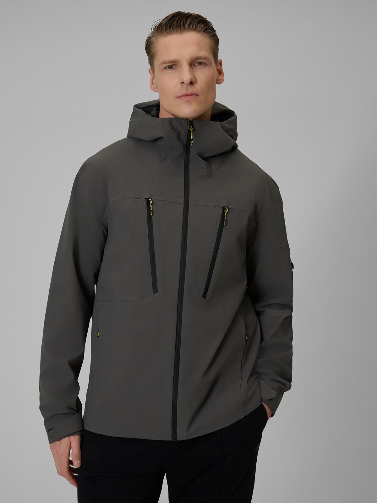 4F Pánská Membránová Bunda Šedá Voděodolná