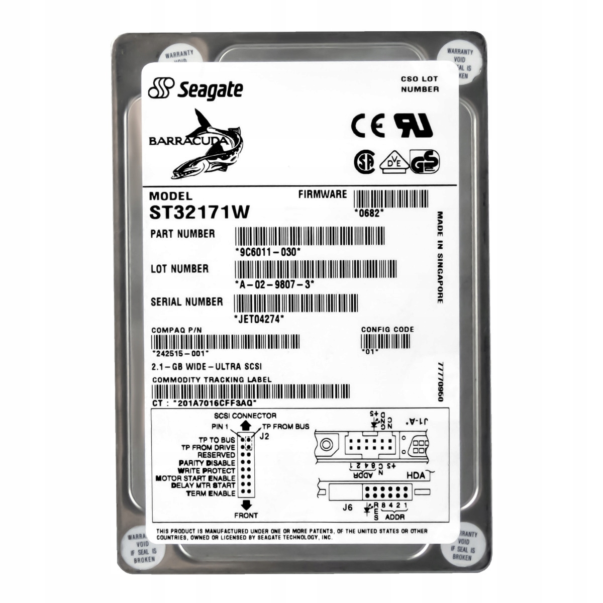 Compaq 242515-001 2.1GB 7.2K Scsi 3.5" ST32171W