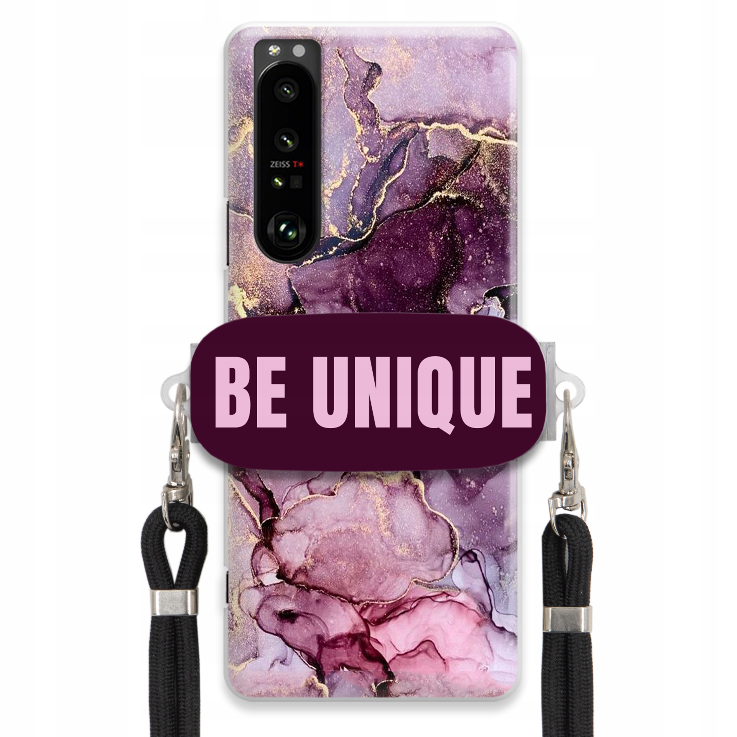 Puzdro pre Sony Xperia 1 III Case držiak na šnúrku Čierny fialový mramor