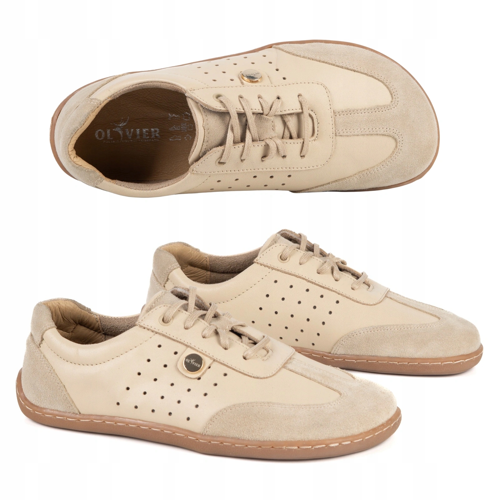 Dámské barefootové polobotky olivier 113MP kožené béžové lico plus velur 36