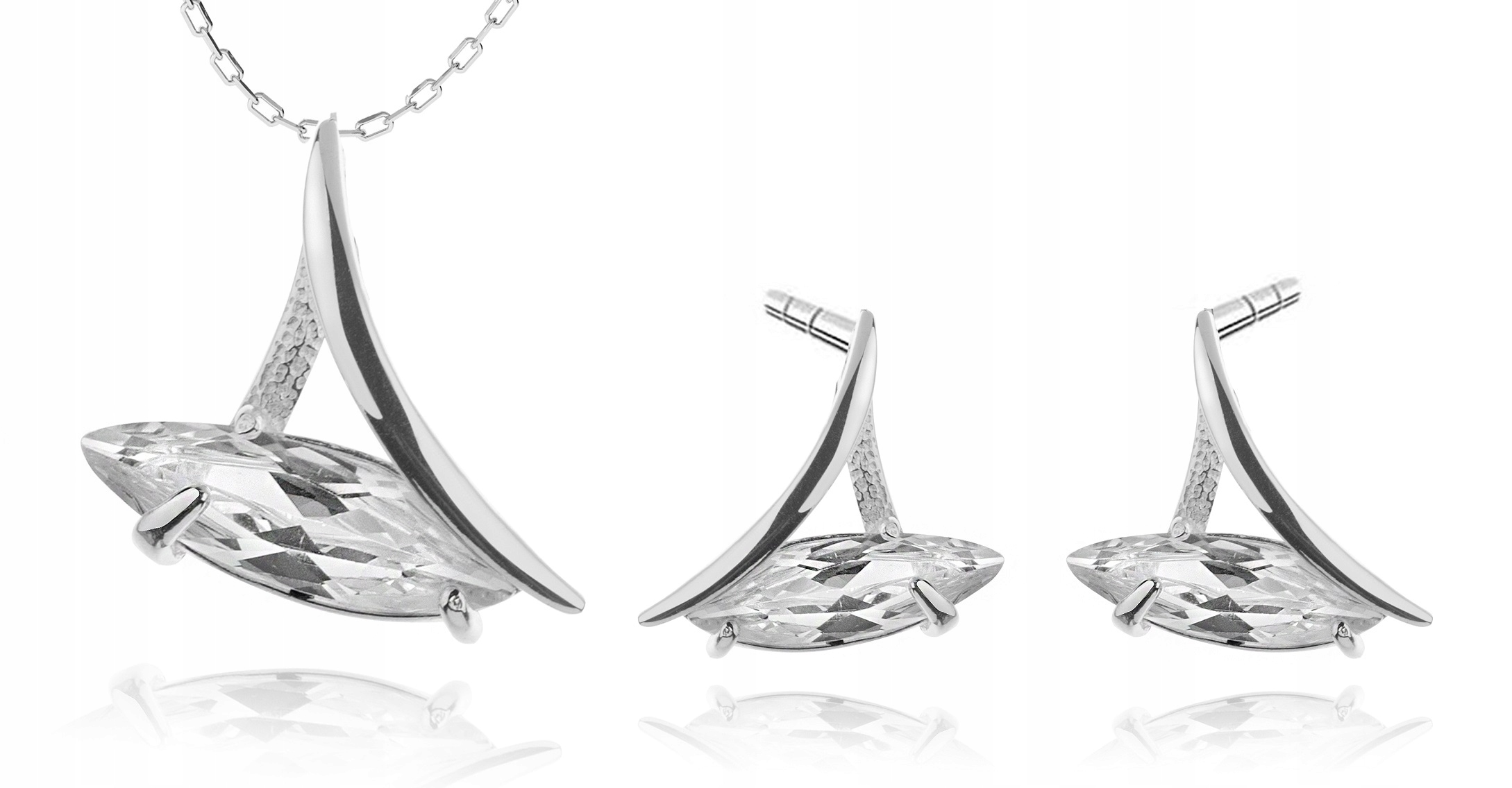 

Komplet Biżuterii Srebrne Trójkaty Z Cyrkoniami