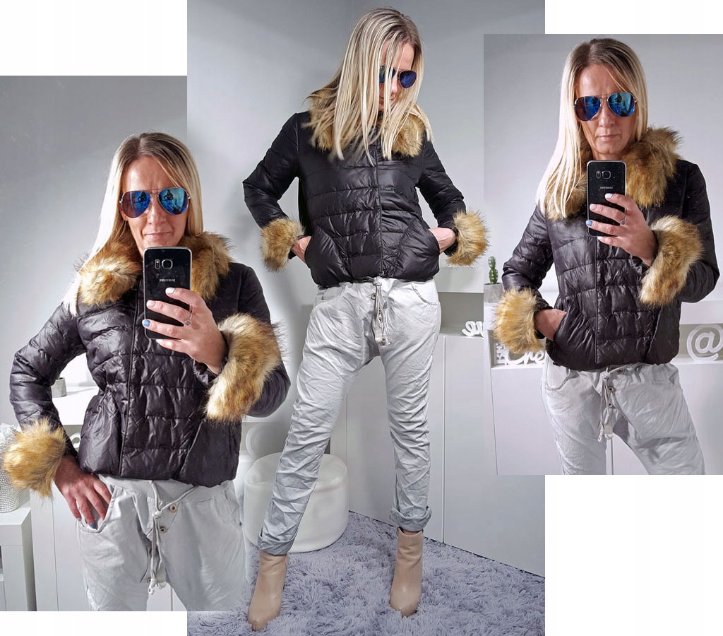 

Kurtka Chanelka Pikowana Puchowa Odpinane Futr XXL