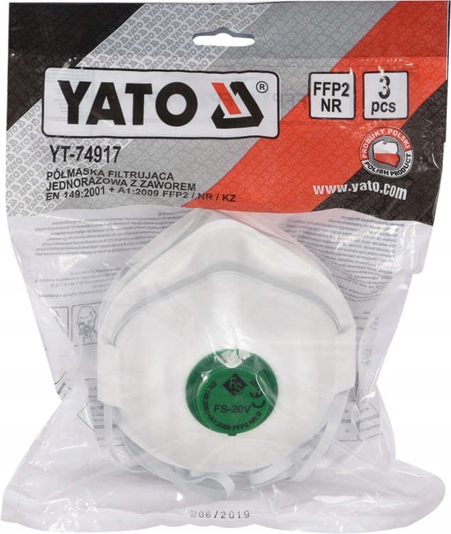 MASKA FILTRUJĄCA PÓŁMASKA KSZTAŁTOWA FFP2/KZ 3 szt Marka Yato