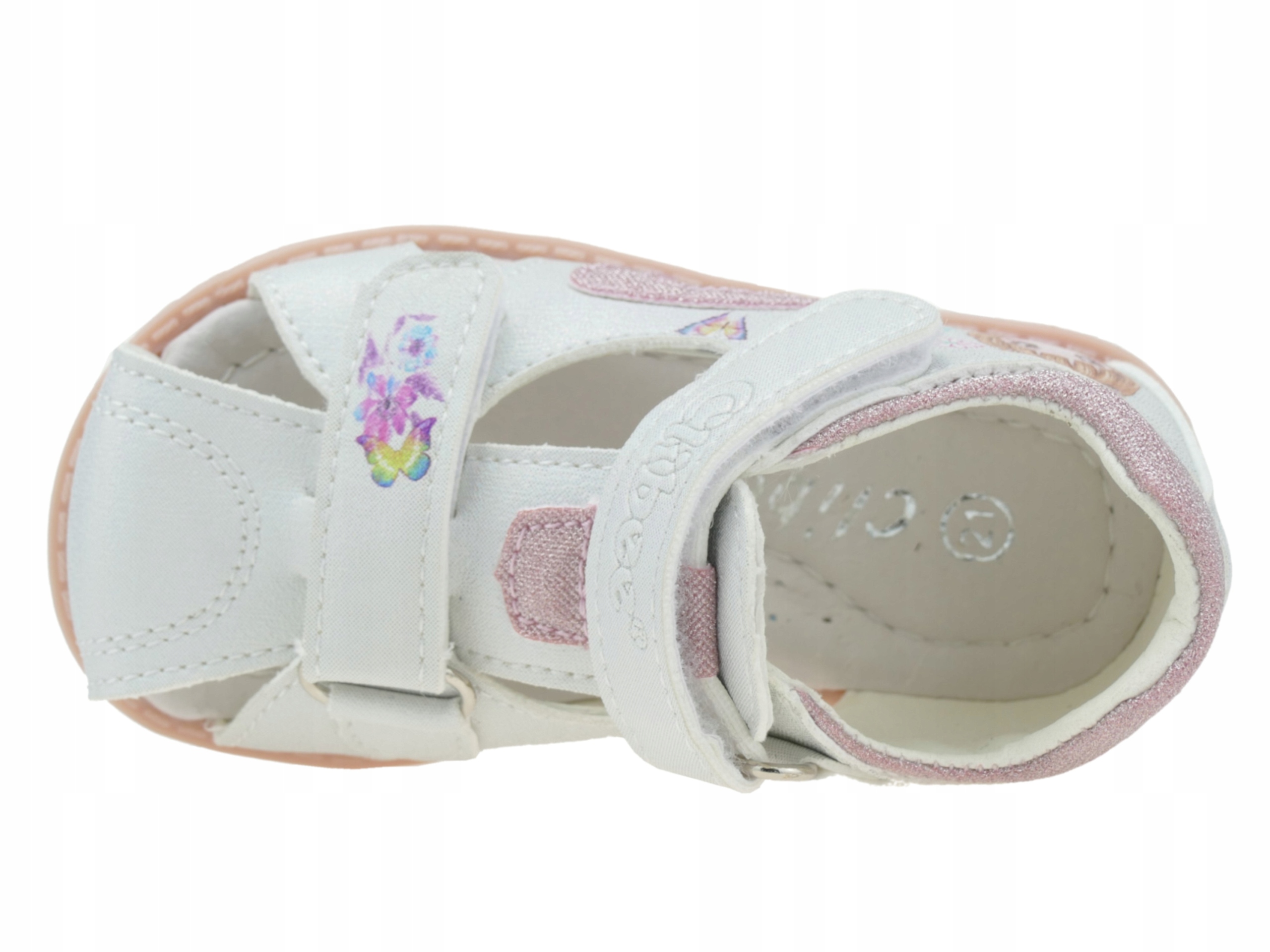 SANDAŁY DZIEWCZĘCE BUTY DZIECIĘCE KRYTE SANDAŁKI NA RZEPY WKŁ. SKÓRA R. 25 Kolor biały