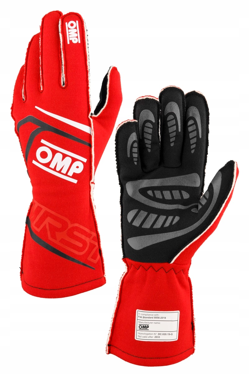 Rukavice Omp First '25 homologácia Fia červené veľ L