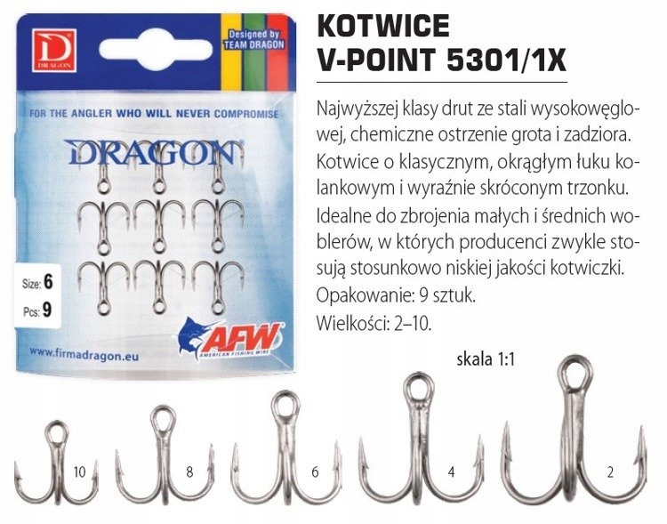 Kotwice Dragon V-point 5301/1X rozmiar 10 9szt. cz