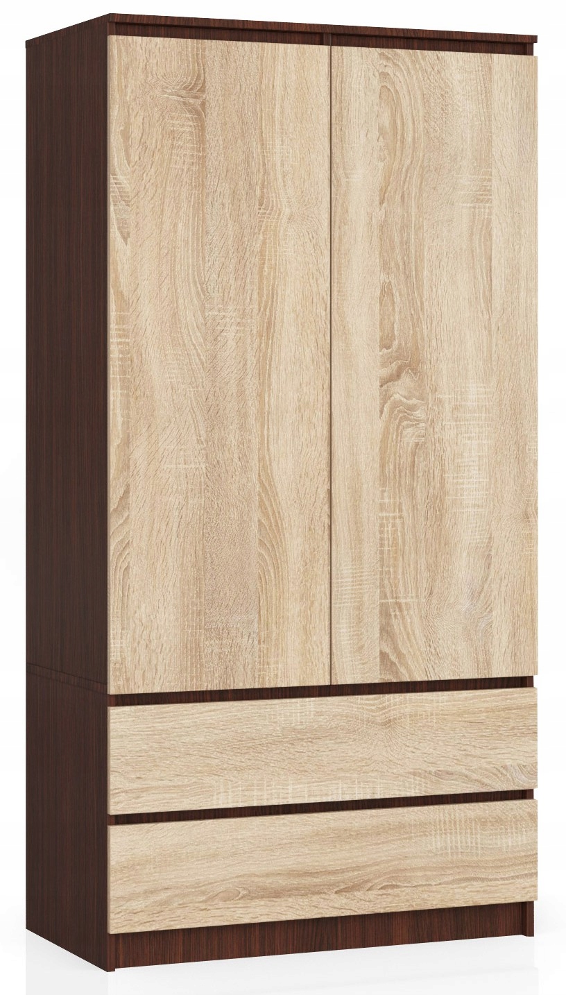 Szafa dwudrzwiowa 90 cm sypialnia 2 drzwi 2 szuflady 4 półki Wenge Sonoma