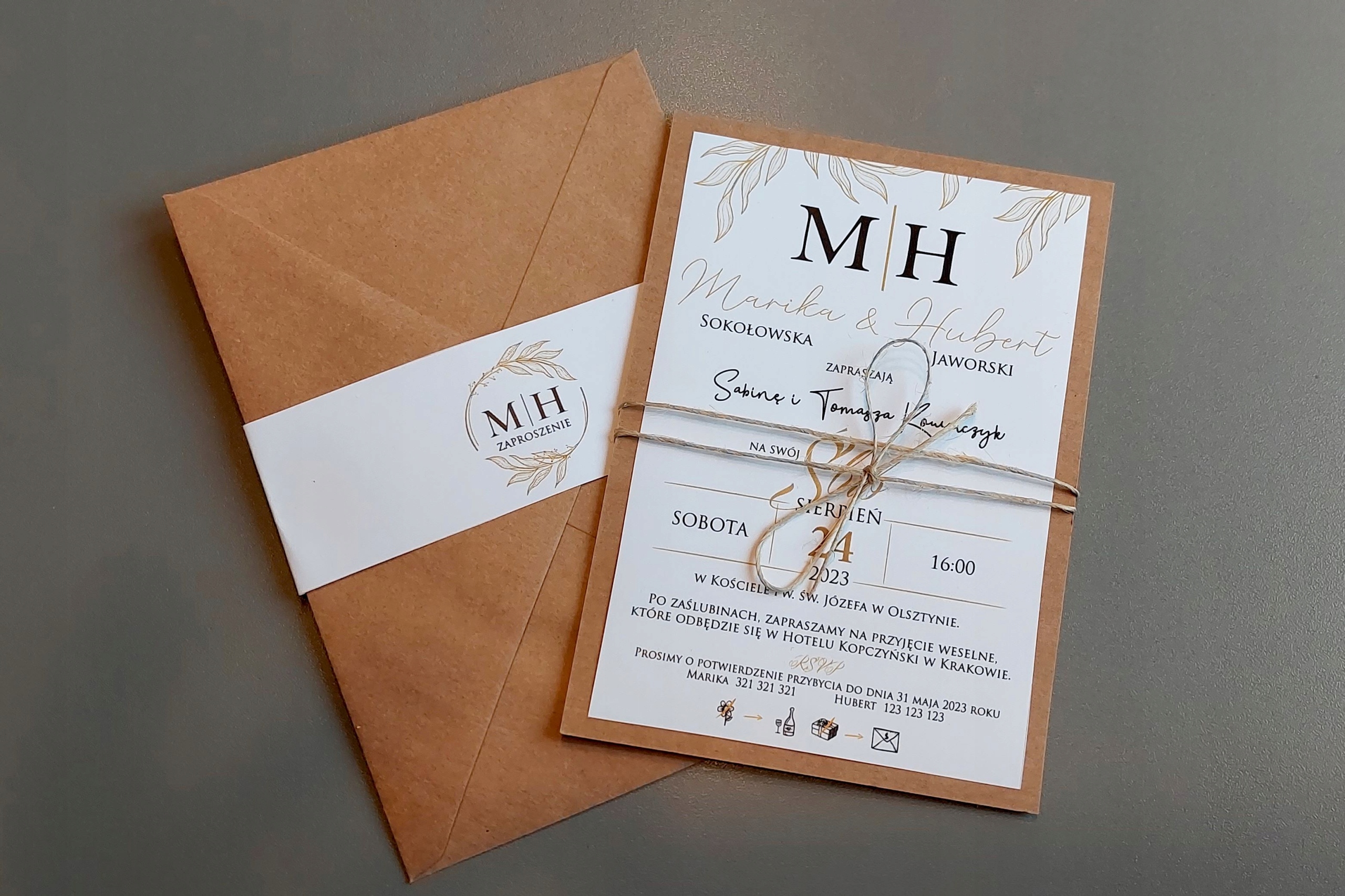Zaproszenia Ślubne MONOGRAM eko ekologiczne Ślub Kod producenta zaproszenia monogram
