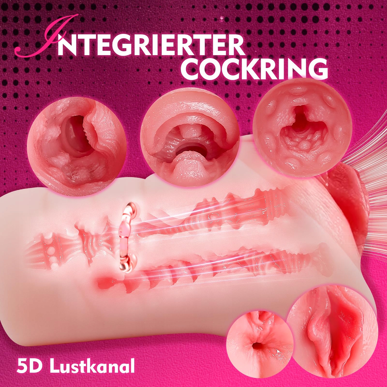 REALISTISCHER Masturbator Dla Mężczyzn 2w1 Z Cockringiem I Kanałem 5D — miniatura 2