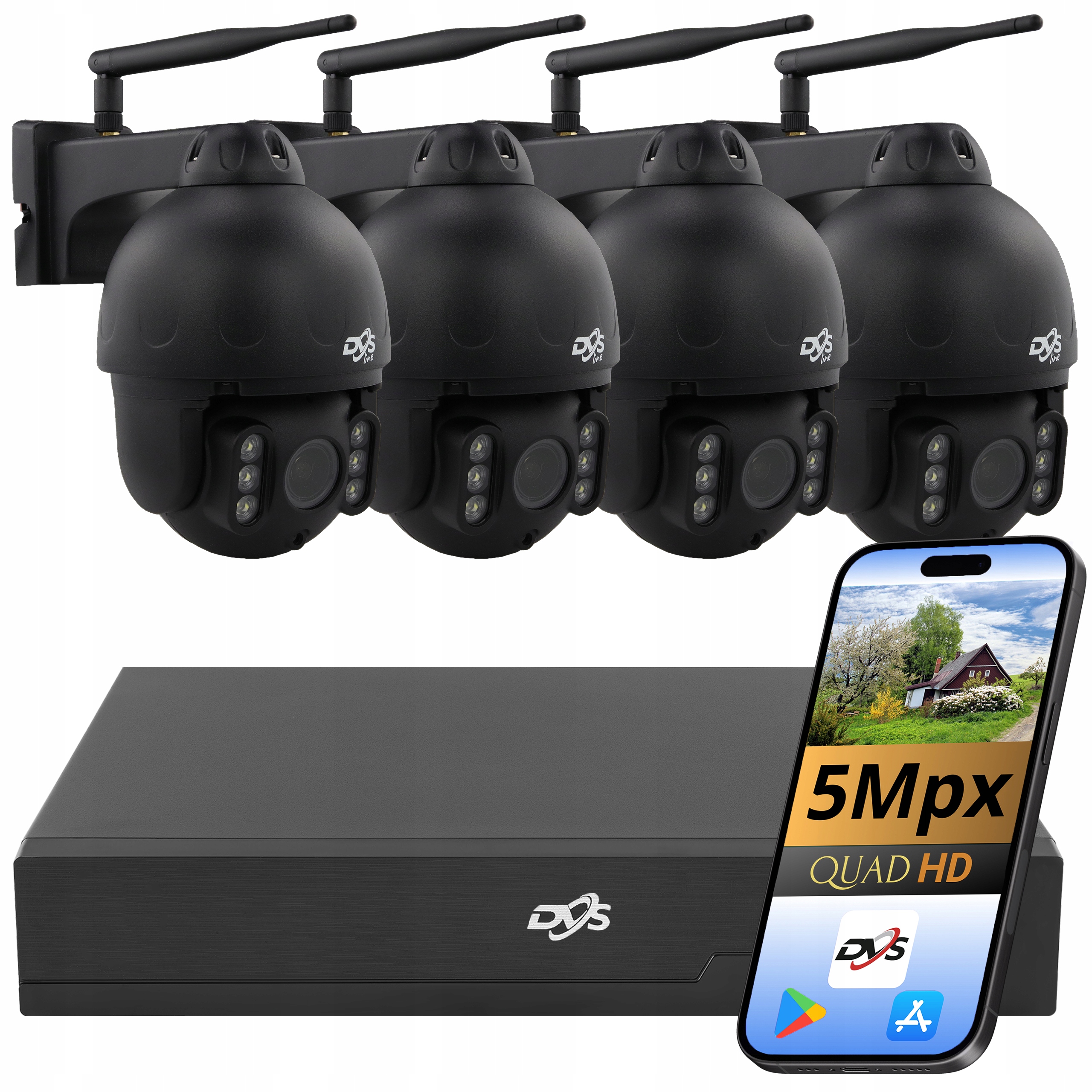 Set Wifi Kamer 4 Bezdrátové Otočné Kamery Černé 5 Mpx Monitorování