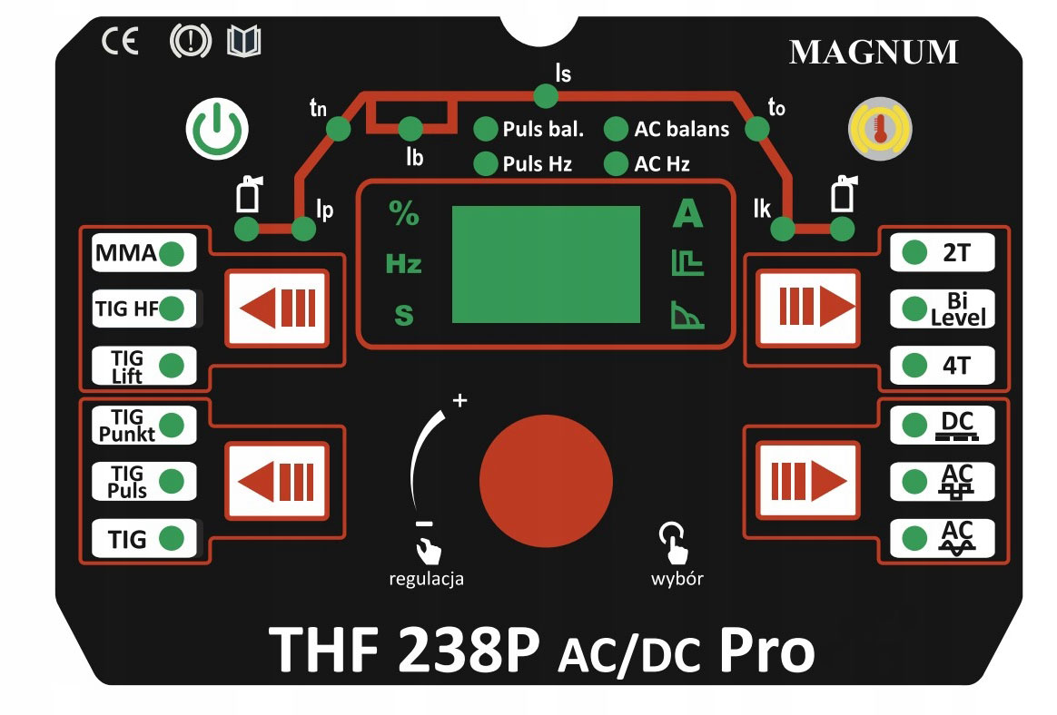 SPAWARKA INWERTEROWA MAGNUM THF 238 PRO TIG AC/DC MMA PULS 5A-200A 230V HF Metody spawania MMA TIG