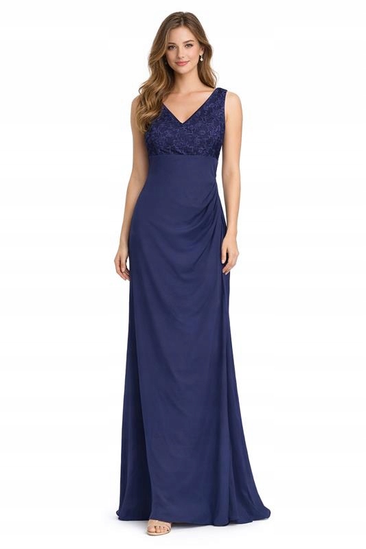 Goddiva Šaty Večerní Modré S Krajkou Ve Výstřihu 40 V_a