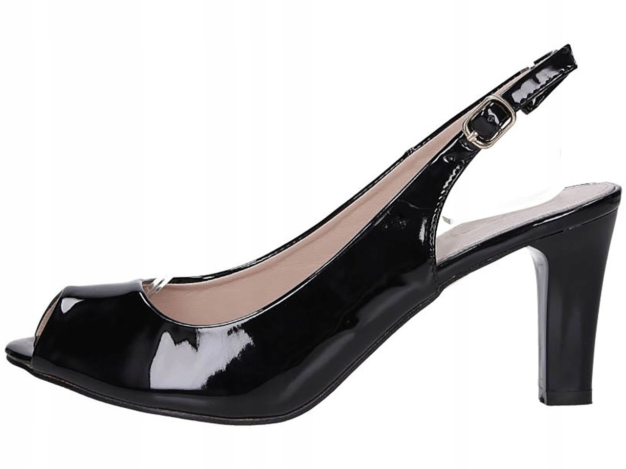 

Sandały Na Słupku Peep Toe Czółenka Lakierowane 37