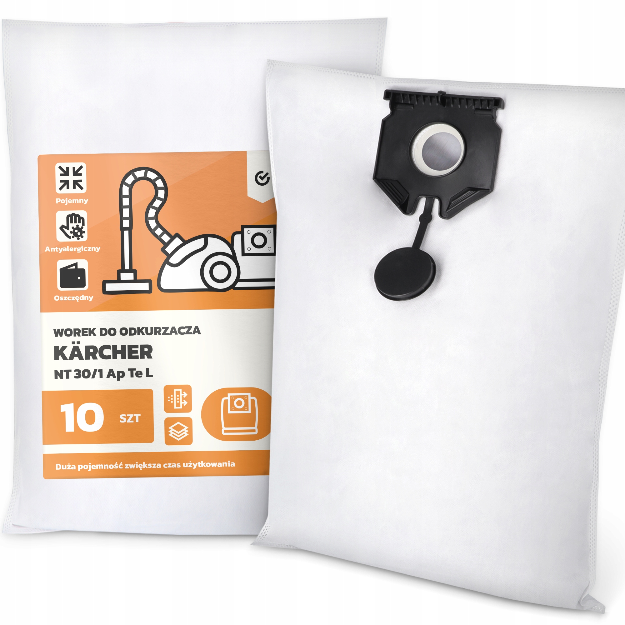 10 x Sáček Do Vysavače Kärcher Nt 30/1 Ap Te L Syntetický Odolný Work G9