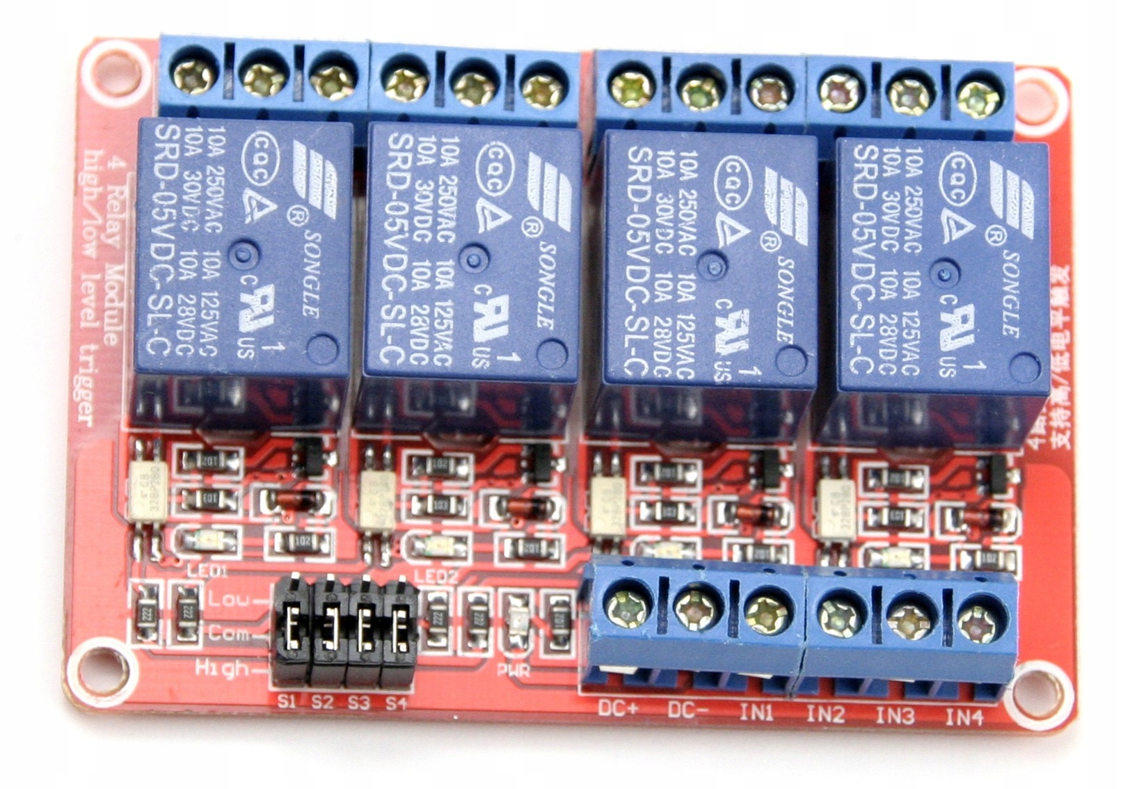 modRL04_ISO - moduł mocy z 4 przekaźnikami 5V