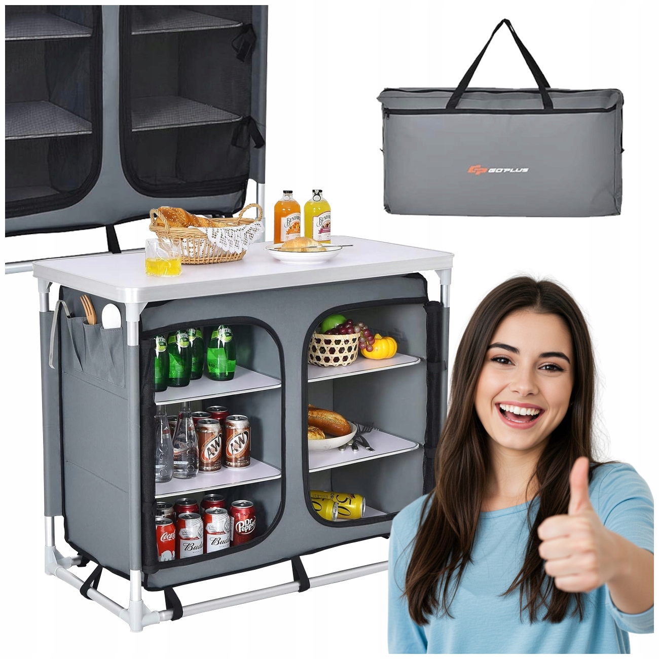 Turistický Stůl S Policemi, Skládací Do Kempingové Tašky, Hliníkový