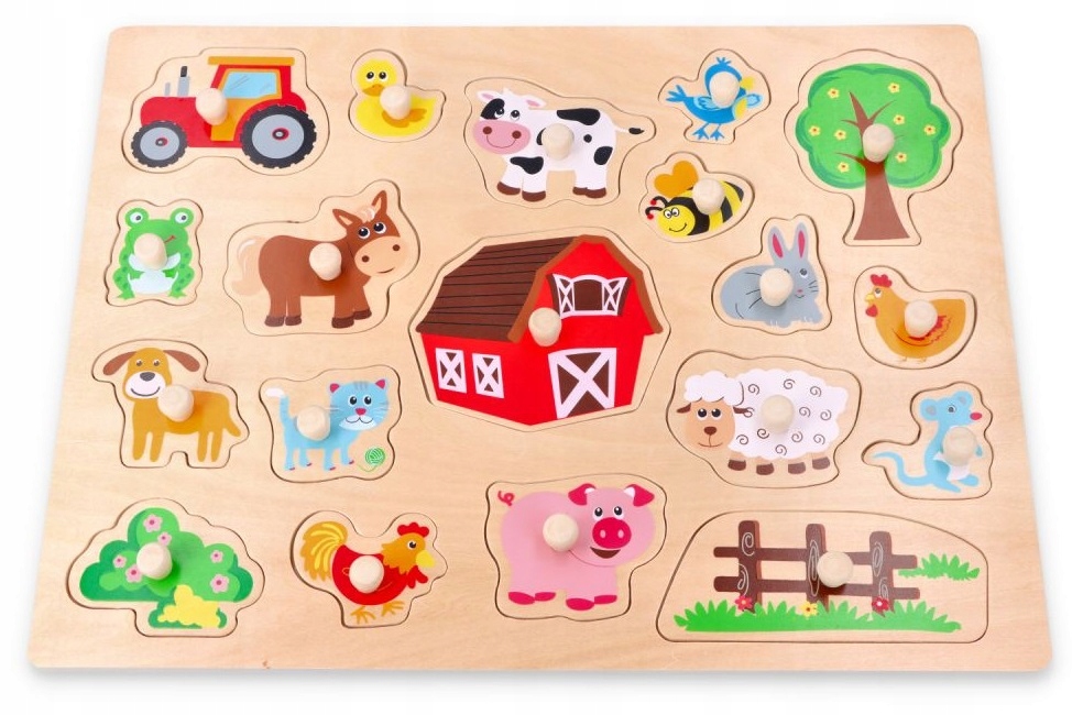 

Montessori Układanka Z Uchwytami Farma Puzzle 1+