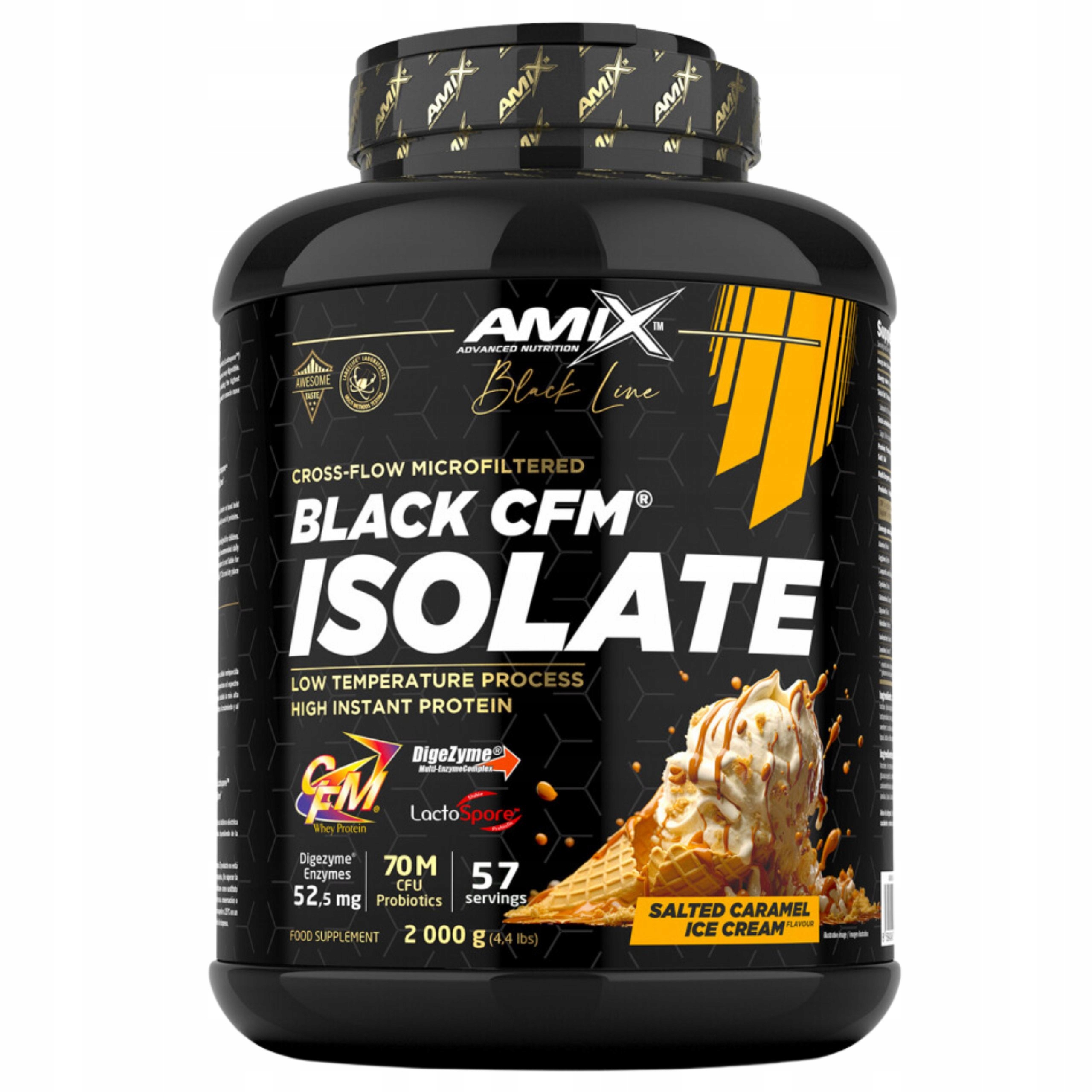 Proteinový izolát Wpi Bílkoviny trávicí enzymy Slaný karamel Zmrzlina Cfm Amix 2 kg