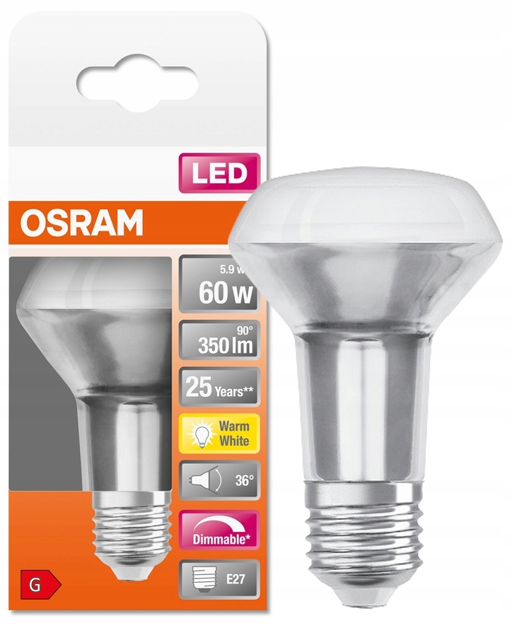 

Osram reflektor Led R63 5.9W 60W E27 2700Kb DIM