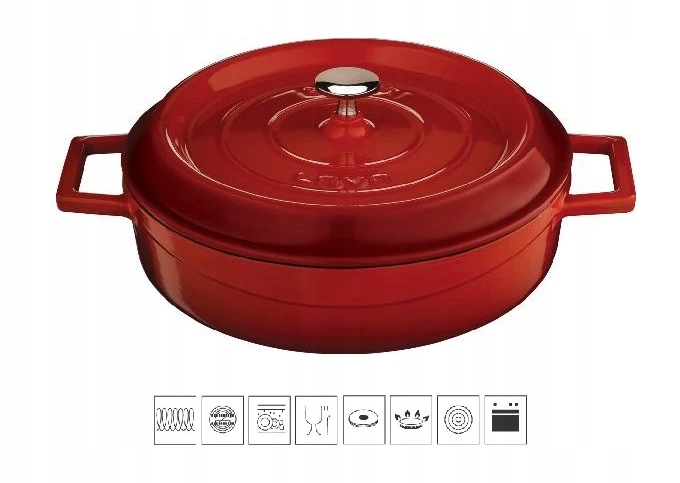 Lava Metal Liatinový hrniec nízky okrúhly 28 cm červený