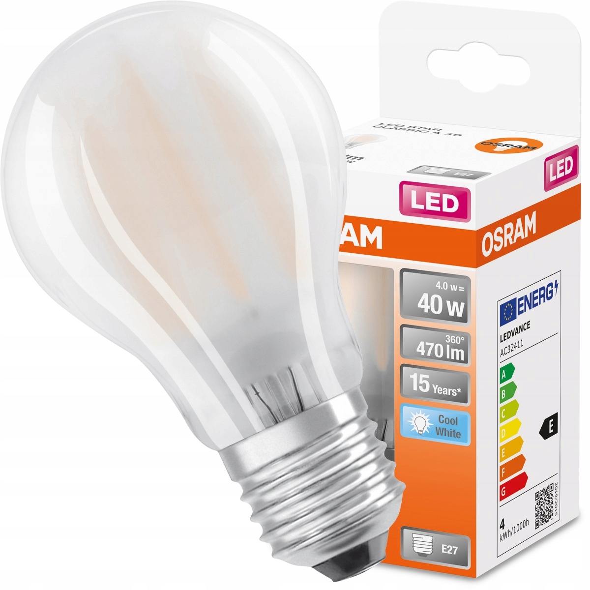 Żarówka LED E27 A60 4W = 40W 4000K FILAMENT OSRAM