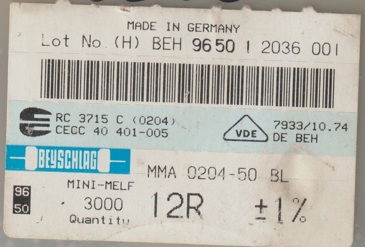 [100szt] 12R 1% 50ppm rezystor Smd minimelf MMA0204 Beyschlag low noise