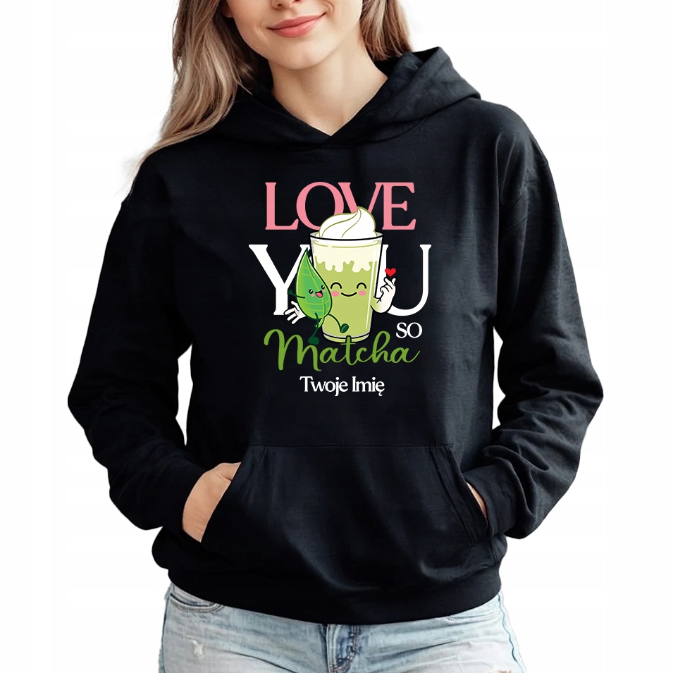 Mikina Hoodie Černá pro milovnici Matchy Love You Matcha Imie M