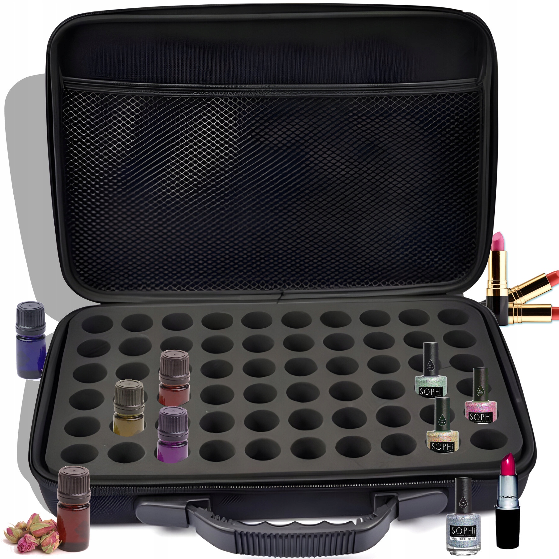 KOSMETYCZKA ORGANIZER PODRÓŻNY NA KOSMETYKI OLEJKI LAKIER TORBA CZARNA