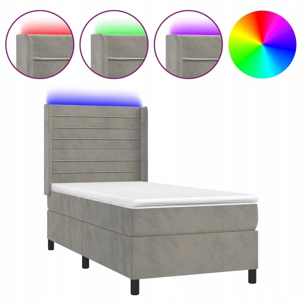 Kontinentální postel s matrací, Led, světle šedá, 203x93x118/128 cm