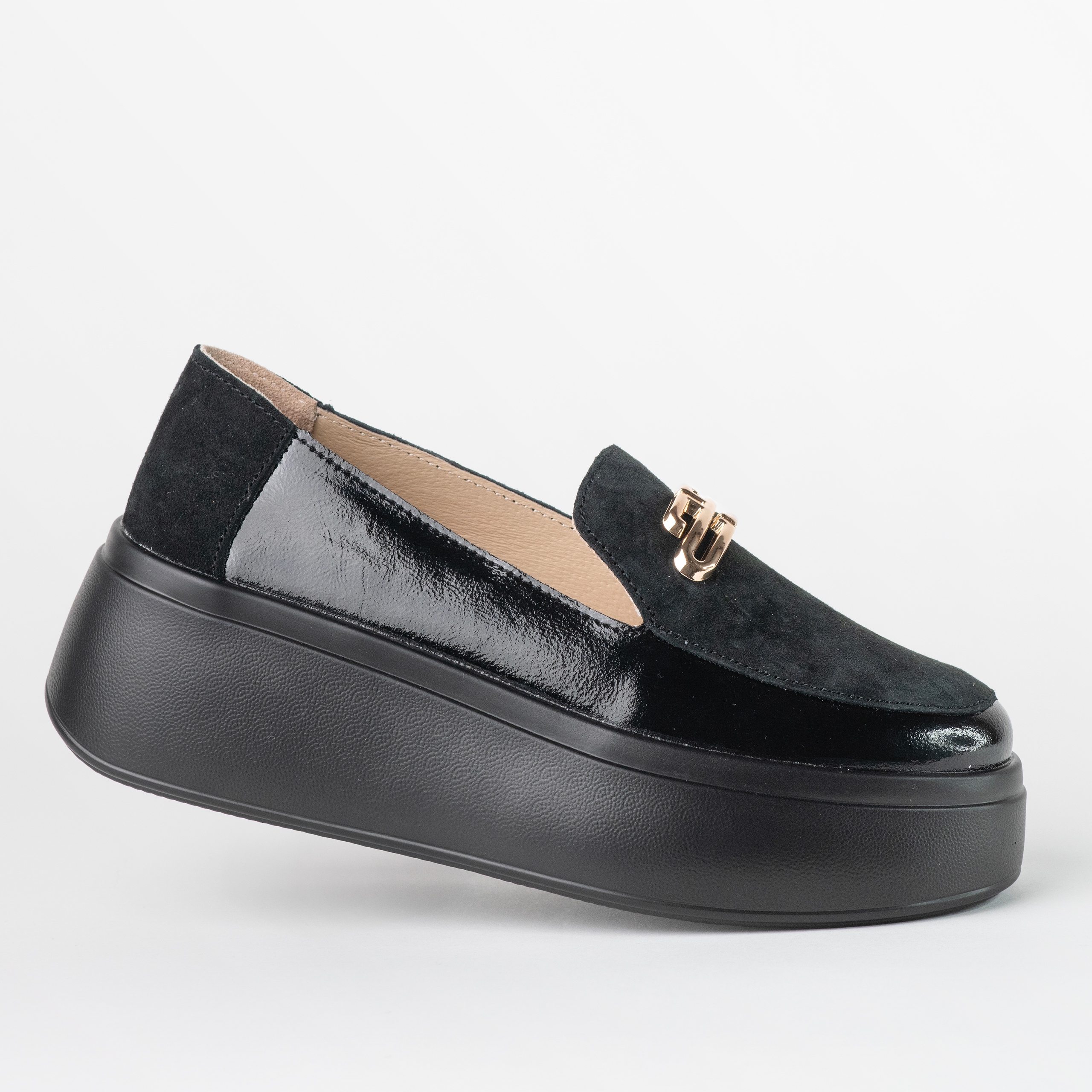 Dámské kožené mokasíny Goodin GD-LX1073 logo platforma lehké černé 36