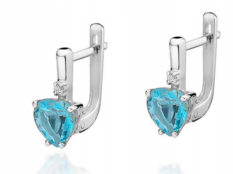 Zlaté náušnice 585 srdce topaz a briliant 3,20g módní vzor dárek 14kt