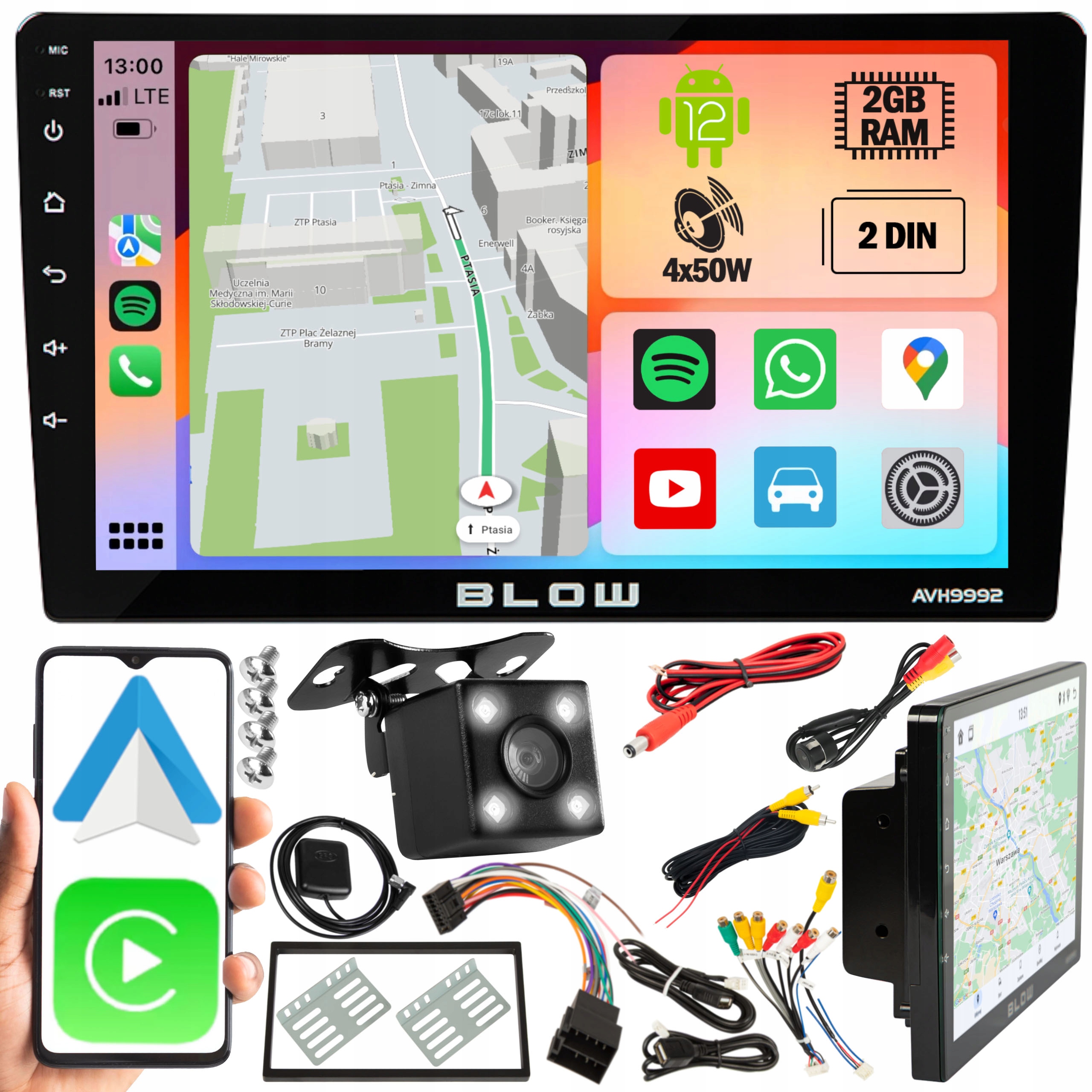 Bluetooth Autorádio 2 Din 9 Palcov Dotykové Android 12 Cúvacia Kamera