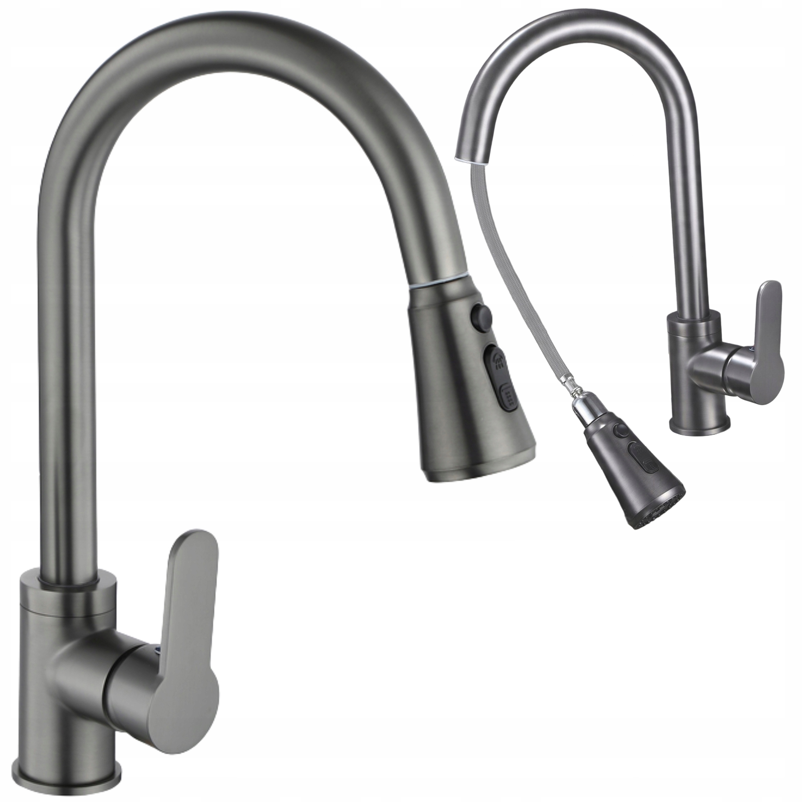 Kuchyňská Baterie Grafit S Výsuvným Výtokem, 3 Funkce Otočná