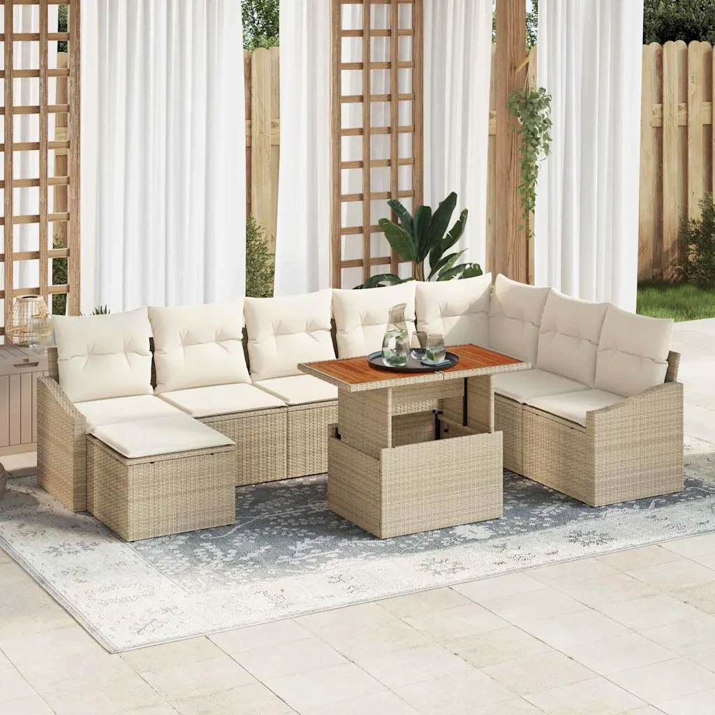 vidaXL Sada zahradních pohovek s úložištěm 9 pcs Béžová Poly ratan