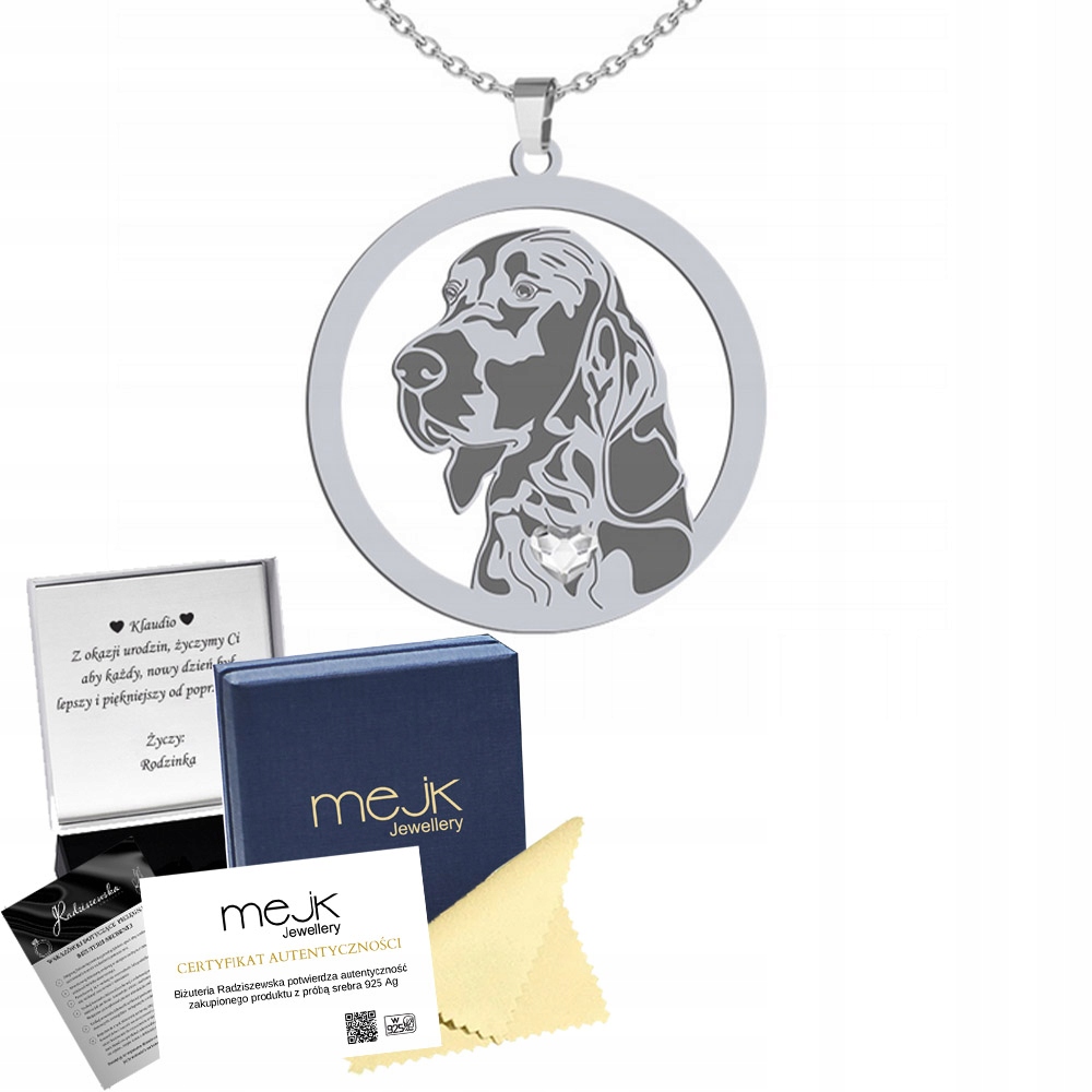 Stříbrný náhrdelník s irským setrem 925 Šperky Dárek Gravírování Bonus