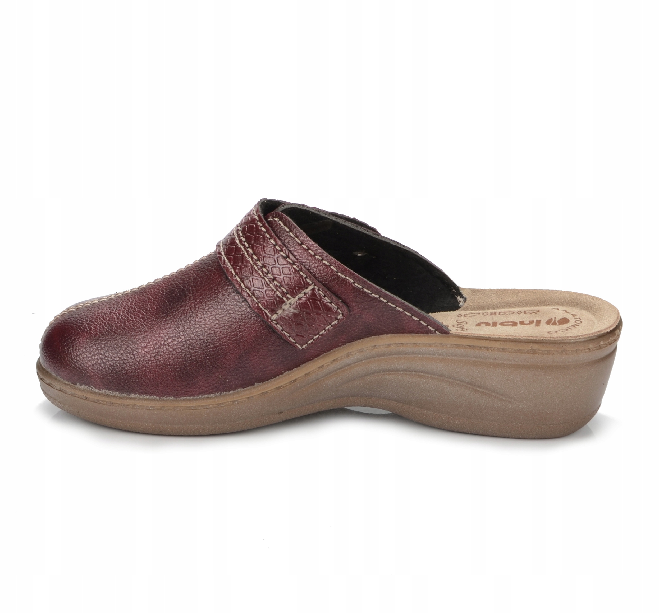 KLAPKI DAMSKIE INBLU SKÓRA WKŁADKA LY-61 WYGODNE ZAKRYTE PALCE BORDO 37 Marka Inblu