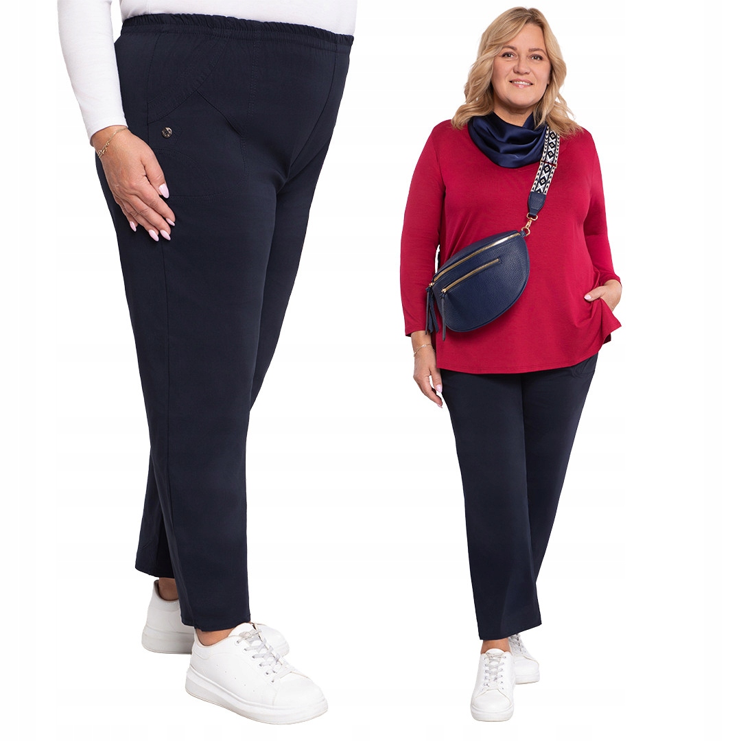 Elastické tmavě modré kalhoty s bavlnou 54