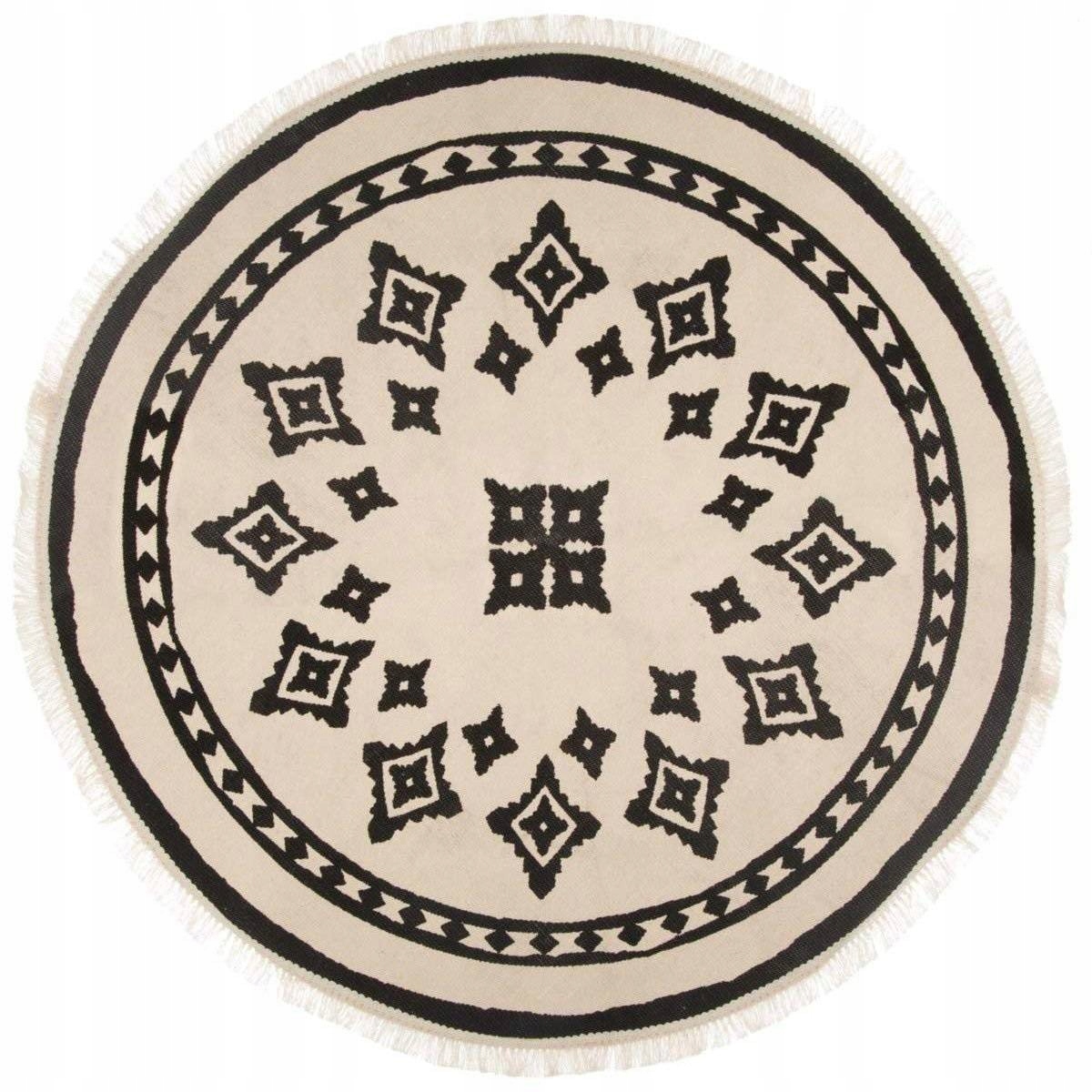 

Dywan Okrągły Z Frędzlami Boho Styl Etno Wzór 90cm