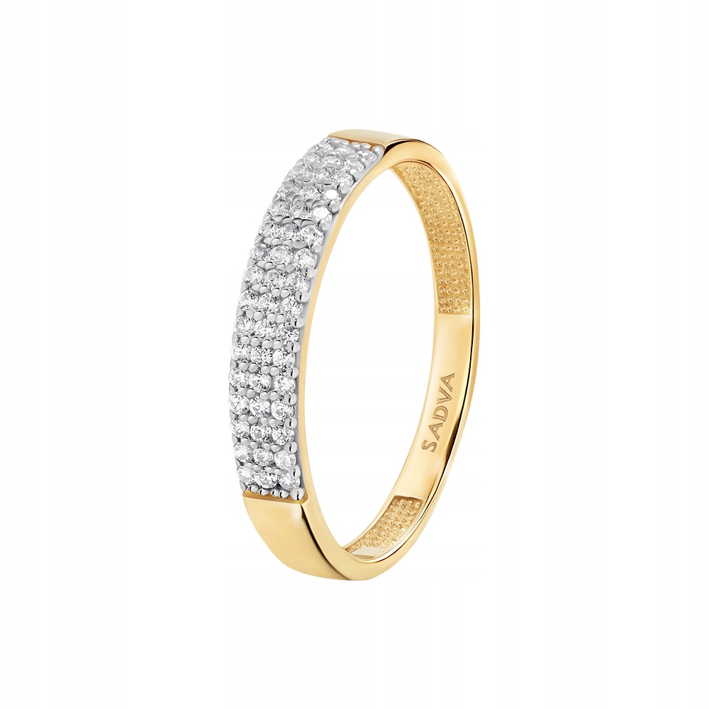 Pierścionek złoty z cyrkoniami trzy rzędy 13 Sadva