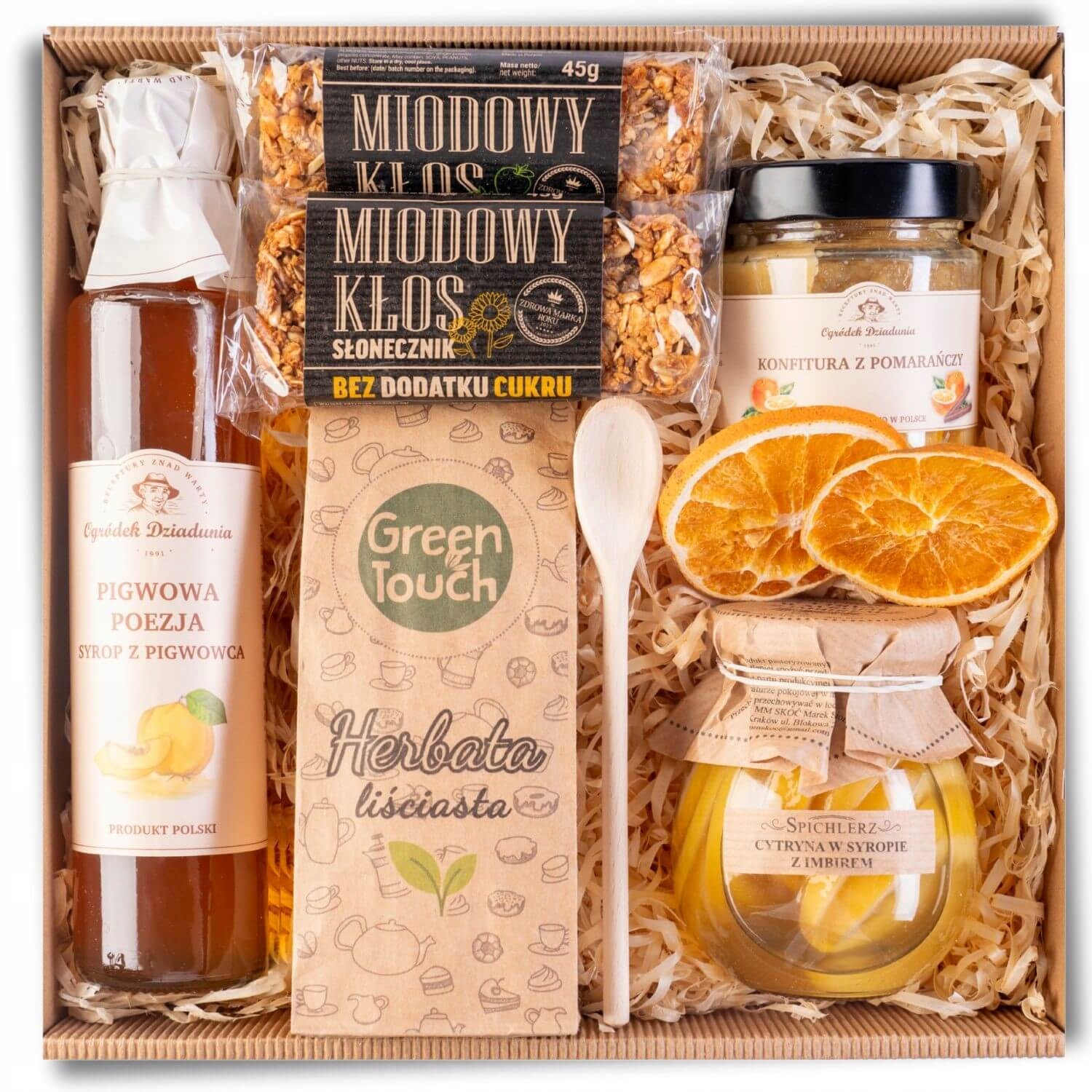 Levně Koš Dárkový Box Dárek Dárkové Balení Čaje Tyčinky Zavařenina Zdravý Sirup