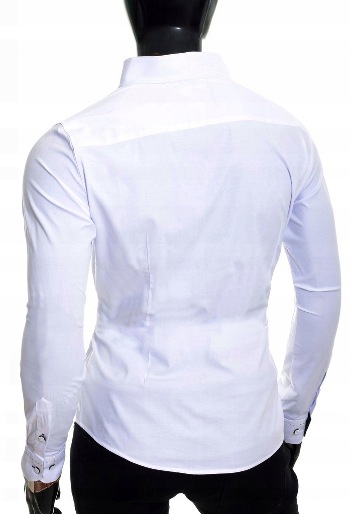 Koszula Męska Stójka Ślub Wesele Elegancka Prezent Model Bez kołnierza